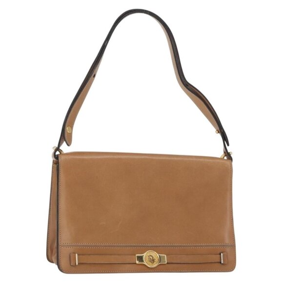 Authentic Christian Dior Shoulder Bag Leather Brown Gold